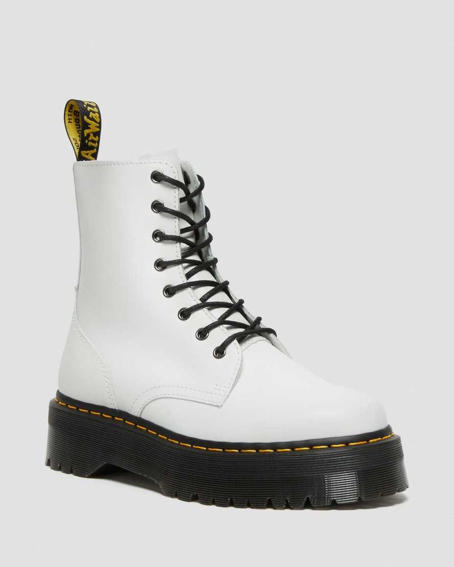 Dr. Martens Jadon Smooth Lær Platform Støvler Dame Hvite [8052INAKW]